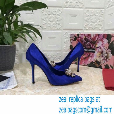 Dolce  &  Gabbana Heel 10.5cm Satin Pumps Blue with Crystal Bow 2021